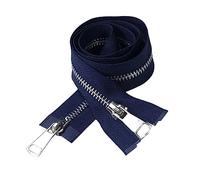 1pc 5# 60/70/80cm fermeture automatique en métal argenté fermeture éclair Double curseur fermeture éclair pour doudoune, veste, Cardigan accessoires, Bleu marine