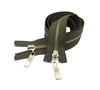 1pc 80/100/120cm 5# verrouillage automatique Double curseur fermeture éclair en métal pour veste manteau sac bricolage réparation accessoires de couture, Armée verte, 80cm