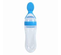 1Pc 90mL Silicone Bébé Nourriture Distribution Cuillère Silicone Bébé Toddler Biberon avec Cuillère Aliments Frais Céréales Squeeze Feeder Chaud pour Enfants Tout-Petits Garçons Fille(bleu)