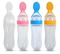1Pc Biberon Avec Cuillère Silicone Bébé En Bas Âge Frais Alimentaire Céréales Squeeze Feeder Chaude 90 ml(Jaune)