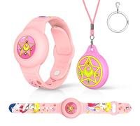 1pc Bracelet étanche et 1pc Pendentif Coque de Protection pour Apple Airtag, Enfants Apple Airtag IP53 Protection Anti - perte GPS Tracking Corps Entier Mignon Animation Silicone Réglable(rose,rose b)