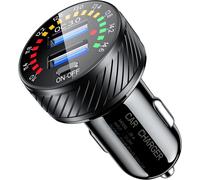 1pc Car Charger, 36w Fast Car Charger Adapter, Dual Usb Car Charger For Fast Charging With Colorful Voltmeter And On/Off Button