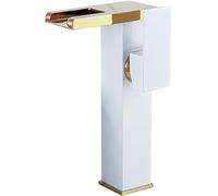 1pc Cascade Salle De Bain Robinet, Lavabo Évier Robinet Mélangeur, LED Salle De Bain Robinet Cascade Poignée Unique 1 Trou Pont Montage Froid Chaud Mélangeur Robinet, Show, White and Gold Tall