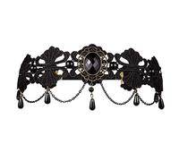 1pc Chain de front Halloween Gothic Lolita Black Pearl Lace Elastic Hair Band Crown Bandwand