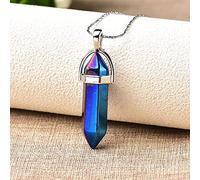1PC collier en cristal plaqué coloré collier pendentif en Quartz naturel Point de cristal pour hommes femmes bijoux-bleu