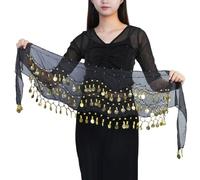 1pc Costume De Danse du Ventre Noir, 98 Pièces De Monnaie Chaîne Costume Décoratif De Danseuse du Ventre, Dames Jupe De Hanche De Danse du Ventre Indien, Costume De Danse De La Hanche De Danse