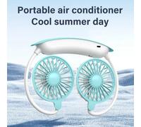 1PC cou ventilateur de refroidissement USB Rechargeable Mini Portable extérieur pliant cou double ventilateur de plafond 3 vitesses réglable pour extérieur intérieur vert