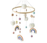 1PC Crib Mobile Mobile 9x19in Rainbow, Star, Pompom & Crochet Ball pour Bassinet avec anneau de support de bambou pour attirer l'attention bébé, favoriser le développement des yeux/p