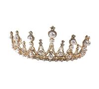 1pc Crown Wedding Cheppiece for Bride Bridal Fashion Tiara Headwear Hair Crown Miss Princess, Rhinestone Golden (Golden 15x15x10cm)