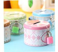 1pc Cute Ronde Monnaie Box Tirelire Tirelires avec Serrure Clé Métal Cartoon Cadeau d'anniversaire Argent Sûr
