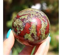 1pc Dragon Blood Stone Sphere for Home Decor, Green Rock Quartz Crystal Ball Sculpture Figurine for Fengshui, Divination,Gifts,70~75mm