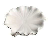 1pc Elegant White Ceramic Soap Dish with Golden Rim,Shell-Inspired Design, Round for Leaf Shape Holder