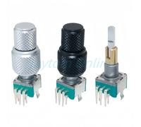 1pc encodeur commutateur d'axe à double arbre EC11EBB24C03 capuchons en alliage d'aluminium avec interrupteur à bouton-poussoir 30 positions 15 impulsions 8 broches 1set ALPS Silver Cap