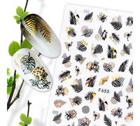 1pc Été Paillettes Ongles Décalcomanies Autocollants Or Noir Blanc Feuille Manucure Feuilles Géométrique Curseur Nail Art Adhésif Décor