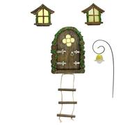 1pc Fairy Door mini porte de fée et fenêtre Portes de fées pour les arbres brillance dans la décoration de jardin de fée sombre, résine résine Resin Porte de fée pour tronc d'arbre Décor de déco