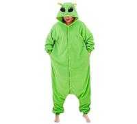 1pc grenouillère Adulte Une pièce Mignon Dessin animé Alien Costume étranger Respirant Un Pyjamas de grenouillère Chaud avec Un Bouton-Couche édenté pour Femmes Hommes Halloween s.