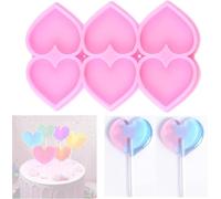 1PC Heart Lollipop Silicone Molds, Hearts Fondant Molds for Valentine Wedding Cake Decoration Hard Candy Epoxy Resin Cake Decorating Tool Baking Accessories