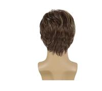 1pc hommes synthétiques perruque bou coupe de cheveux courte avec frange Style naturel belles perruques brun foncé for homme mâle Cosplay Costume d'homme d'affaires(Brown Highlights)