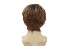 1pc hommes synthétiques perruque bou coupe de cheveux courte avec frange Style naturel belles perruques brun foncé for homme mâle Cosplay Costume d'homme d'affaires(Mixed Brown)