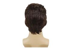 1pc hommes synthétiques perruque bou coupe de cheveux courte avec frange Style naturel belles perruques brun foncé for homme mâle Cosplay Costume d'homme d'affaires(Dark Brown)
