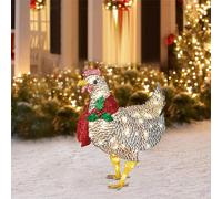 1Pc Light Up Chicken Décoration de Noël en Plein air,Poulet Lumineux avec écharpe, Panneaux de Jardin avec piquets Ornements de Poulet Lumières LED pour Cadeaux de Noël Jardin Cour Pelouse Décora