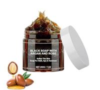 1PC Moroccan Black Soap With Argan And Rose,200g Savon Noir Corps,Savon Noir Marocain,Organic Moroccan Black Soap,Exfoliating Shower Gel,Soothing and Nourishing Skin,Améliore le Teint