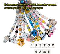1PC nom personnalisé Minnie mouse Marie chat dumbo Miss lapin perles de Silicone point sucette Clips chaînes support chaîne de dentition C34
