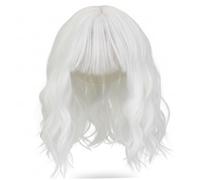 1PC Perruque Blanche Courte, Perruque Blanche Longueur D'épaule avec Frange Cheveux Synthétiques Bouclés Ondulés pour Femmes et Filles Utilisation pour Cosplay Party Quotidien