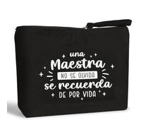 1Pc Pochette Tissu Espagnol Cadeau Maîtresse d’Ecole Trousse Sac Porte Monnaie Etui Universel Toile pour Maquillage Rangement Cadeau Graduation Remerciement (Noir)
