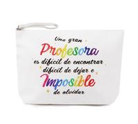 1Pc Pochette Tissu Espagnol Cadeau Maîtresse d’Ecole Trousse Sac Porte Monnaie Etui Universel Toile pour Maquillage Rangement Cadeau Graduation Remerciement (Blanc)