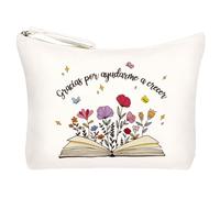 1Pc Pochette Tissu Espagnol Cadeau Maîtresse d’Ecole Trousse Sac Porte Monnaie Etui Universel Toile pour Maquillage Rangement Cadeau Graduation Remerciement (Blanc 2)