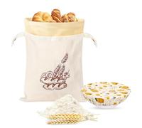 1pc Sac a Pain en Lin et Cire d'abeille Réutilisable 43*32,5cm+1pc Couvercle en Cire 20cm pour Conserver le Pains Beeswax Bread Bag Conservation Pains Baguette Fraîcheur Alimentaire Fruits Légumes