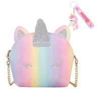 1pc sac fourre-tout cheval arc-en-ciel avec 1 porte-clés, sac messager pour enfants, porte-monnaie dessin animé, porte-monnaie cheval arc-en-ciel, cadeaux d'anniversaire pour filles, habillage de fête