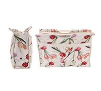 1pc Tricot Sac Exquis Pratique Sac Tissé Sac de Rangement avec Poignée en Bois pour Stockage Organisateur Fil à Tricoter Couture Outils(Fleur rouge)