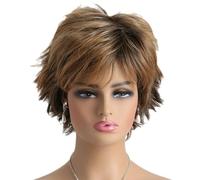 1pc Wig ondulé courte 9.8 Brown Pixie Cut Wigs Realist Synthetic Hair Wig with Bangs Natural Ls Natural Layered Fluffy Shaggy Curly Highlight Wig For Women Use Use Party