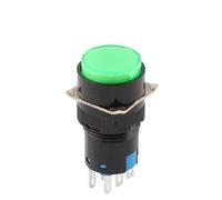 1PCS 16mm Push Button Switch 3 Pin 6 Pin Small Square&Round Self-Locking Self-Reset Start Up Switch 3A/250V Power Switch NWPNLXEA(Round Green,3PIN_SELF-LOCKING_NO LIGHT)