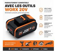1PCS 20V 8,0Ah Compatible avec les outils Worx PowerShare, Haute Performance, Longue Autonomie et Protection Intelligente