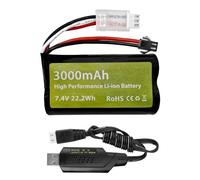 1PCS 7.4V 3000mah 15C 2S Batterie Lithium-ION Prise SM-2P et 1 câble de Recharge USB pour H105 H103 H101 Télécommandé MN D99 D99s D90 D91 Véhicule Télécommandé Véhicule Batterie de véhicule