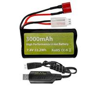1PCS 7.4V 3000mah 15C 2S Prise T Batterie Li-ION &1PCS câble de Charge USB pour WLtoys 12423 MJX 14301 14302 14303 H16PL Véhicules à Commande à Distance à Grande Vitesse 1/10, 1/12 1/16 Véhicules