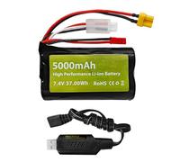 1PCS 7.4V 5000mah 2S Batterie avec fiche JST et fiche XT30 &1PCS Câble de Charge USB pour TX16S, TX18S, RC4GS, RC6GS, TX12 télécommande Transmetteur Véhicule Camion Ingénieur Véhicule