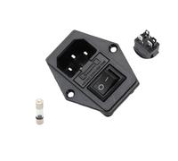 1Pcs AC-01A power Rocker Switch w Fuse IEC 3 Pin 320 C14 Inlet Power Sockets Switchs Connector Plug 10A 250V(Black-4 Pin)