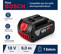 1PCS Batterie 18V 6,0Ah Li-Ion Compatible pour Bosch, Batterie de Remplacement Haute Capacité pour Outils Électroportatifs