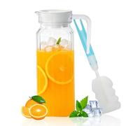 1PCS Carafe Eau en Acrylique, SHAIDOJIO 1,1 L Transparent Pichet Plastique avec Couvercle et Poignée, Carafe D'eau Incassable avec Brosse de Nettoyage pour Thé Glacé Jus de Lait Limonade Sangria