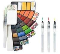 1PCS Peinture Aquarelle Voyage Solide Aquarelle Peinture Pliable 33 couleurs avec 4 pièces brosses,kit de dessin sur le terrain,Palette Aquarelle portable pour enfants, adultes et débutants G