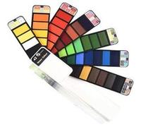 Lot de 5PCS Peinture Aquarelle Voyage Solide Aquarelle Peinture Pliable 42 Couleurs avec 1 pièces brosses,kit de Dessin sur Le Terrain,Palette