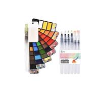 Set de Peinture Aquarelle, Voyage Solide Aquarelle Peinture Pliable 42 couleurs avec 7 pièces brosses,kit de dessin sur le terrain,Palette Aquarelle portable pour enfants, adultes et débutants