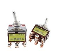 1PCS,Toggle Rocker Button Switch,2/3/4/6/8/9/12 Pin,Self Reset/Self-locking,Silver Copper Pin,12mm,250V 15A NWPNLXEA(E-TEN302)