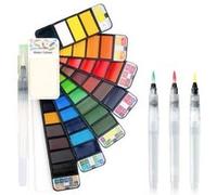 1Pièces Peinture Aquarelle Voyage Solide Aquarelle Peinture Pliable 42 couleurs avec 4 pièces brosses,kit de dessin sur le terrain,Palette Aquarelle