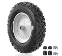 1PZ FR2-09D Pneu Plein 4.80/4.00-8 pour Brouette et Remorque Roulements 5/8" Inclus (16", Anti-crevaison) Roue de brouettes de jardin et chariots à main, Jante en Acier Renforcée