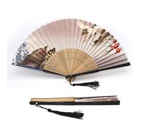 1SourceTek Éventail à main en soie de 21 cm pour femme - Éventail pliable pour cadeau, décoration - Style rétro japonais (tortue et grue)